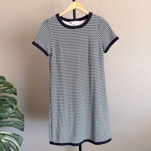 Jude Connally Navy White Houndstooth Short Sleeve Shift Dress Sz S